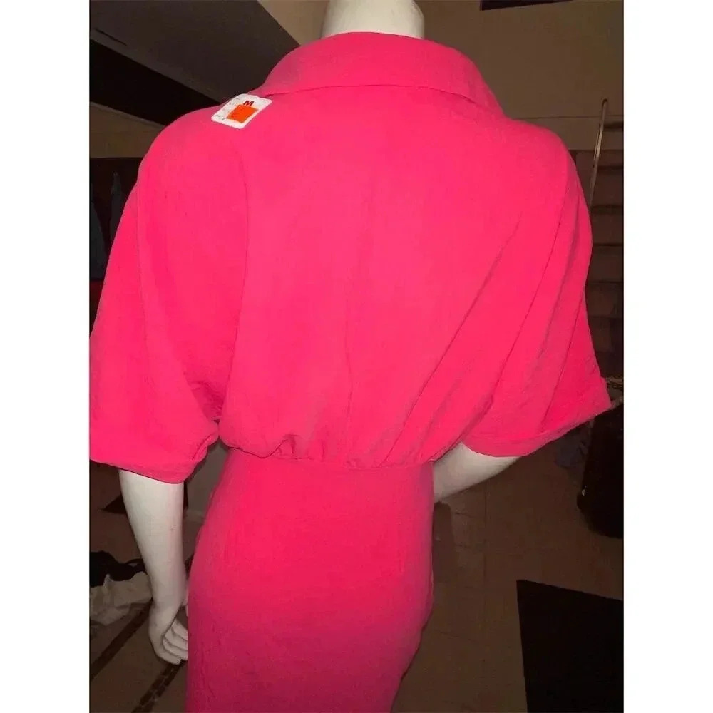 Elssime Women's Ruched Wrap Batwing Sleeve Dress Red Size S Casual - Picture 13 of 15